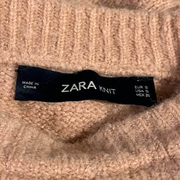 Zara Knit Braided Sleeve Blush Chunky Sweater Size Small - Picture 9 of 10